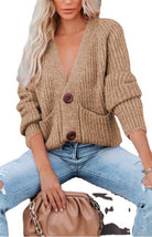 Solid V-Neck Single Breasted Long Sleeved Sweater - ElegantAlpha®