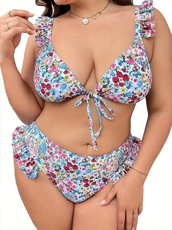 Split swimsuit with floral lace bikini - ElegantAlpha