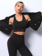 Sports Yoga Tank Top Jacket High Waist Yoga Pants Three Piece Set - ElegantAlpha