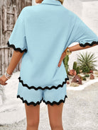 Spring and summer solid color lace shirt and shorts suit - ElegantAlpha