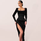 Square Neck High Waist Split Mini Gown Dress - ElegantAlpha®