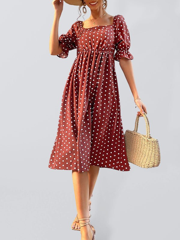 Square Neck Polka Dot Dress - ElegantAlpha