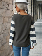 Stitching striped long - sleeved T - shirt - ElegantAlpha®