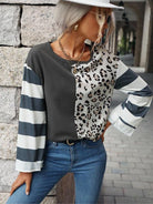 Stitching striped long - sleeved T - shirt - ElegantAlpha®