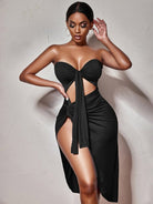 Strap Hollow Side Slit Dress - ElegantAlpha®