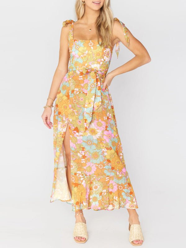 Strap tube top slit floral dress - ElegantAlpha®