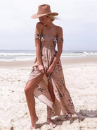 Strapless chiffon printed slit dress - ElegantAlpha®