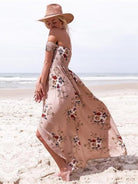 Strapless chiffon printed slit dress - ElegantAlpha®