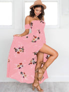 Strapless chiffon printed slit dress - ElegantAlpha®