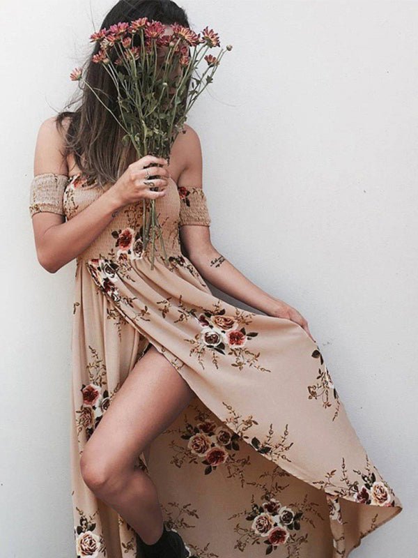 Strapless chiffon printed slit dress - ElegantAlpha®