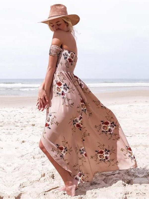 Strapless chiffon printed slit dress - ElegantAlpha