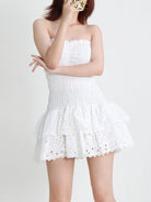 Strapless Slim Ruffle Hem Embroidered Short Dress - ElegantAlpha®