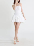 Strapless Slim Ruffle Hem Embroidered Short Dress - ElegantAlpha®