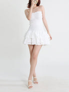 Strapless Slim Ruffle Hem Embroidered Short Dress - ElegantAlpha