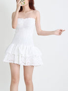 Strapless Slim Ruffle Hem Embroidered Short Dress - ElegantAlpha