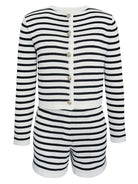 Striped simple cardigan shorts two - piece suit - ElegantAlpha®