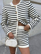 Striped simple cardigan shorts two - piece suit - ElegantAlpha®