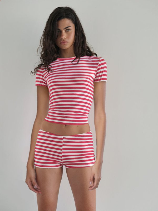 Striped Slim Fit Short Sleeve Shorts Suit - ElegantAlpha®