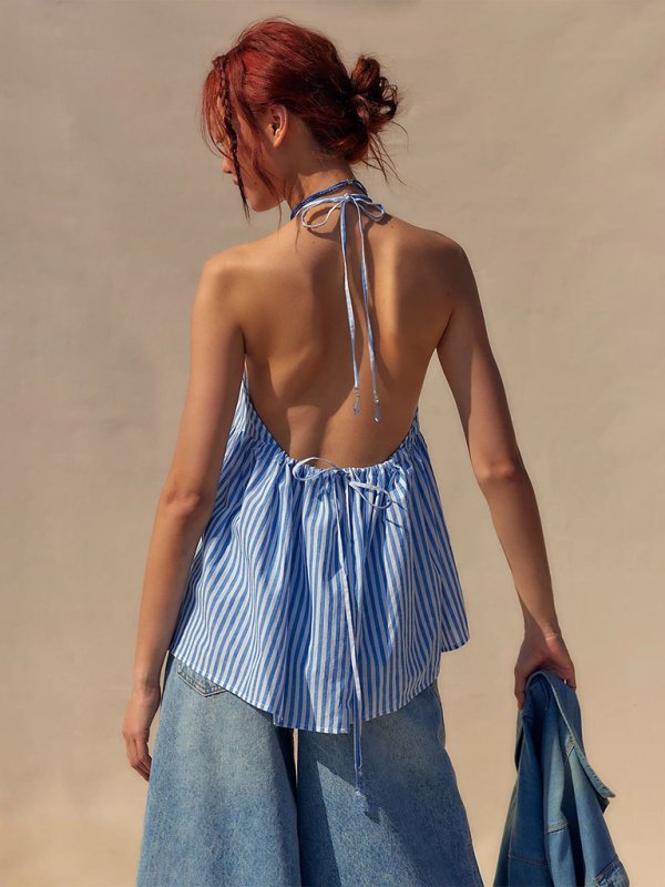 Striped strappy backless top - ElegantAlpha