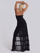 Suspender hollow pleated lace slit dress - ElegantAlpha