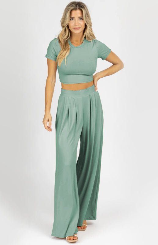 T-shirt & Wide Leg Mopping Pants Set - ElegantAlpha®