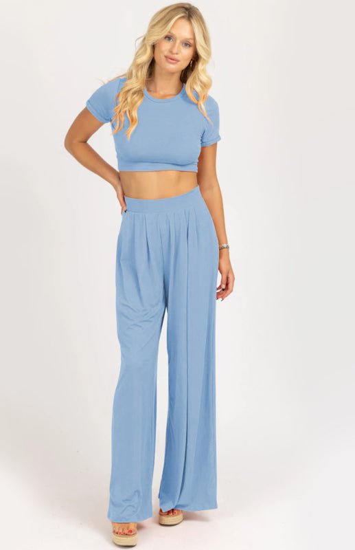 T-shirt & Wide Leg Mopping Pants Set - ElegantAlpha®