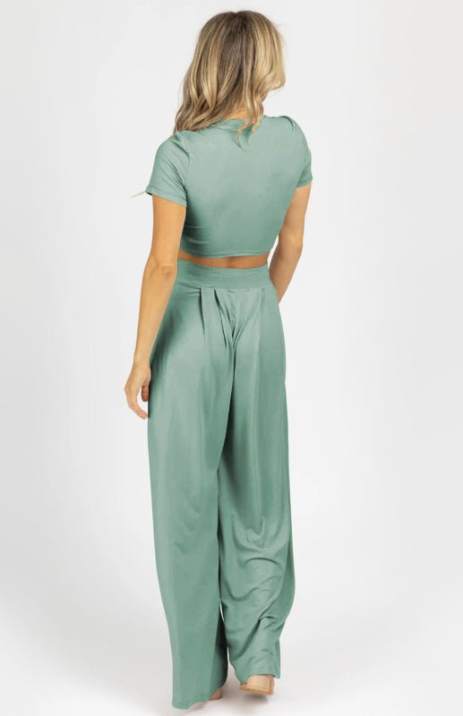 T-shirt & Wide Leg Mopping Pants Set - ElegantAlpha®