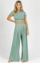 T-shirt & Wide Leg Mopping Pants Set - ElegantAlpha®