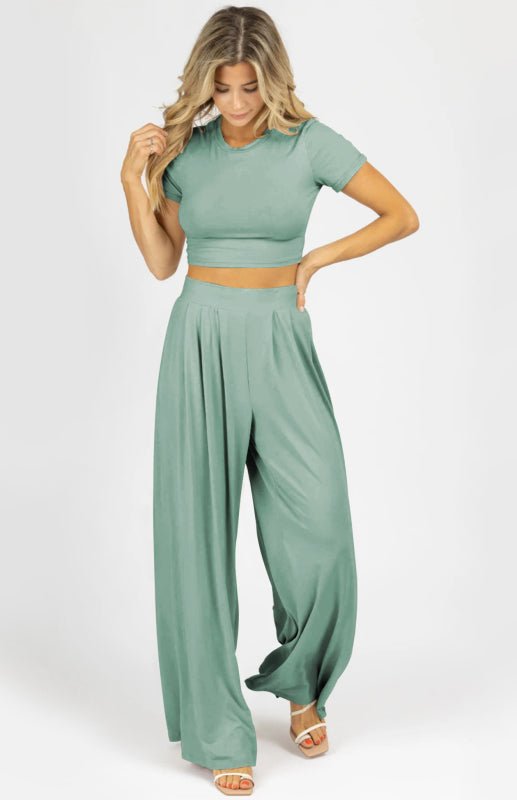 T-shirt & Wide Leg Mopping Pants Set - ElegantAlpha®