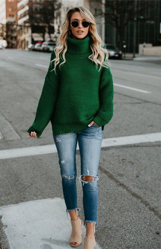 Thick Knit Turtle Neck Pullover Sweater - ElegantAlpha®