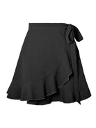 Tie Skirt High Waist Solid Ruffle Skirt - ElegantAlpha®