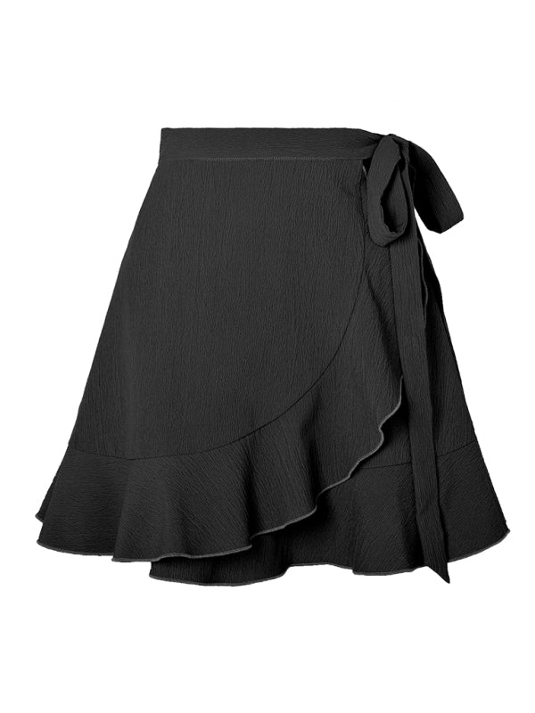 Tie Skirt High Waist Solid Ruffle Skirt - ElegantAlpha®