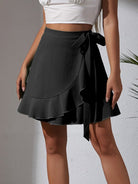 Tie Skirt High Waist Solid Ruffle Skirt - ElegantAlpha®