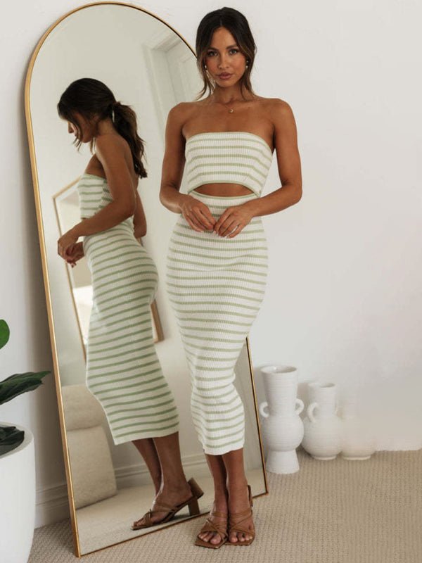 Tube top striped knitted hip - hugging dress - ElegantAlpha