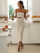 Tube top striped knitted hip - hugging dress - ElegantAlpha