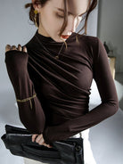 Turtleneck pleated slim fit knitted top - ElegantAlpha®