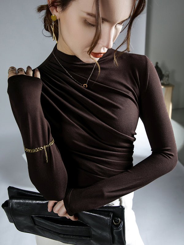 Turtleneck pleated slim fit knitted top - ElegantAlpha®