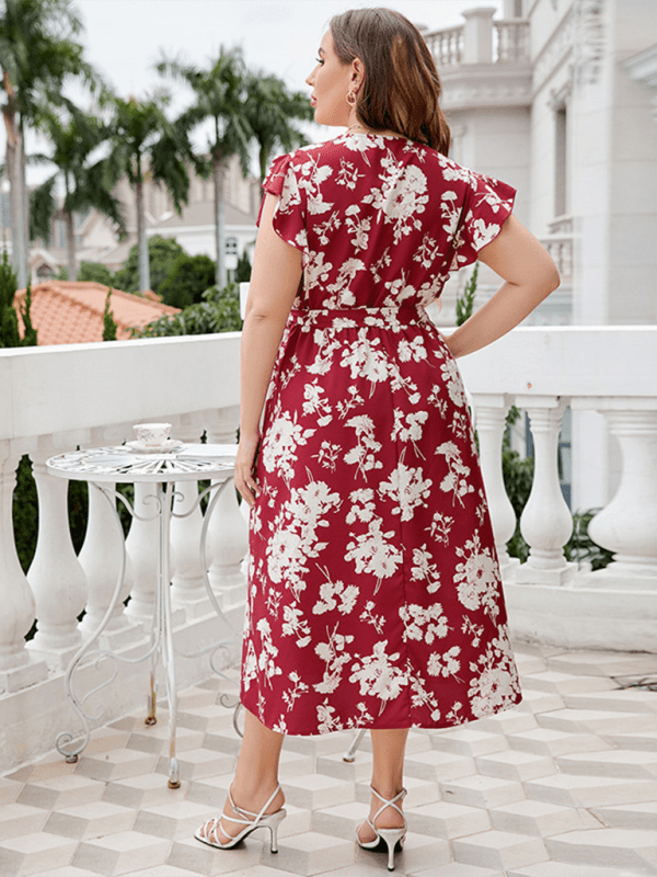 V - neck belted red dress - ElegantAlpha