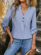 V-Neck Button-Down Pullover Shirt - ElegantAlpha®