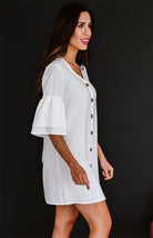 V Neck Button Shift Shirt Dress - ElegantAlpha