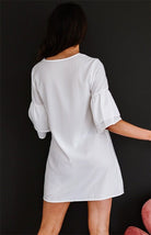 V Neck Button Shift Shirt Dress - ElegantAlpha