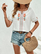 V-neck design top embroidered shirt - ElegantAlpha®