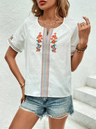 V-neck design top embroidered shirt - ElegantAlpha®