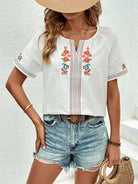 V-neck design top embroidered shirt - ElegantAlpha®