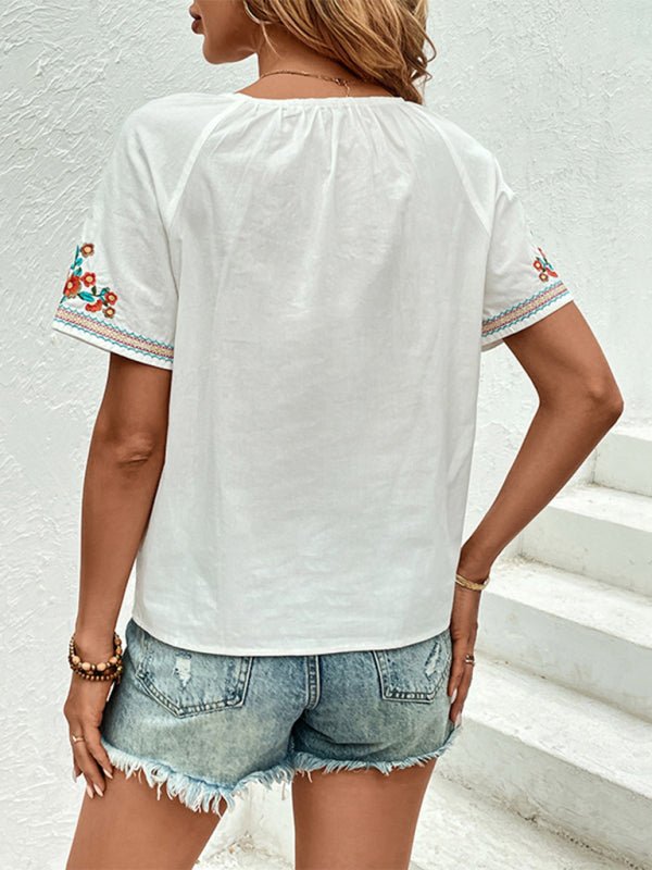 V-neck design top embroidered shirt - ElegantAlpha®