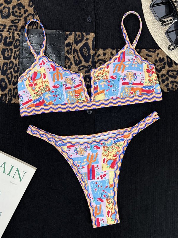 V - neck ethnic print bikini - ElegantAlpha®