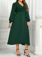 V - neck green design dress - ElegantAlpha