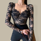 V - neck lace long - sleeved T - shirt - ElegantAlpha®