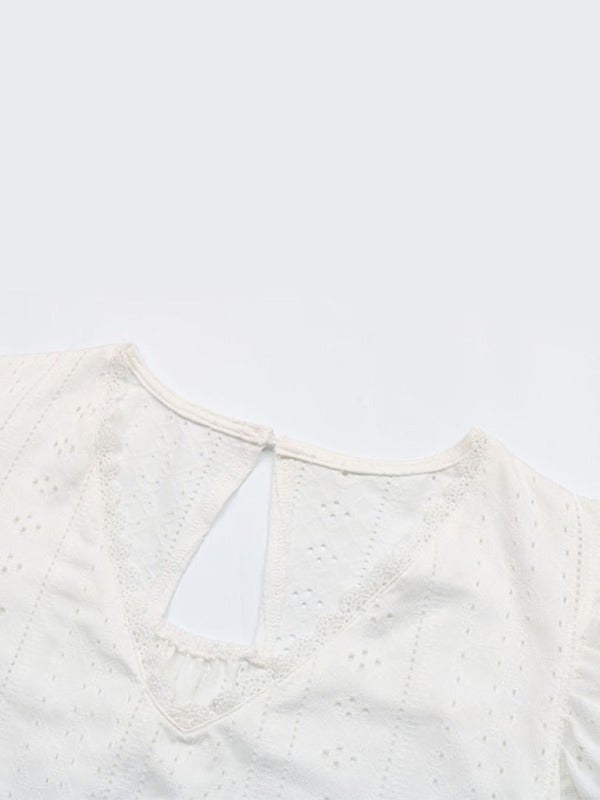 V - neck Lace Sleeve Top - ElegantAlpha®