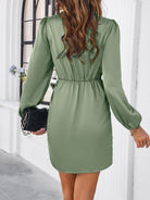 V - neck long - sleeved dress - ElegantAlpha